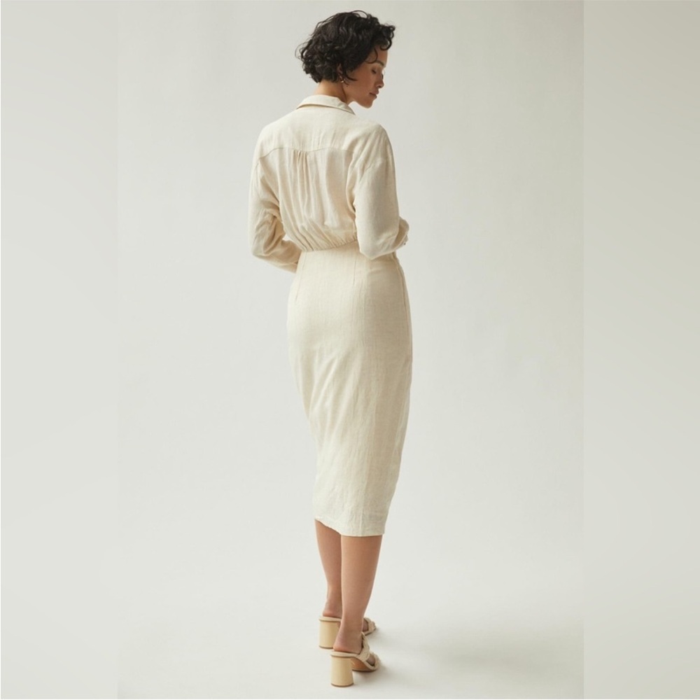 Anthropologie V-Neck Knot Front Midi Dress ⚜️Ivory⚜️ Size 12 - Picture 3 of 16